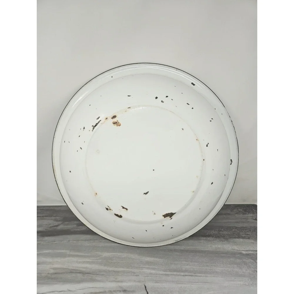 VTG White Black Enamelware Basin Bowl Antique Primitive Large 16